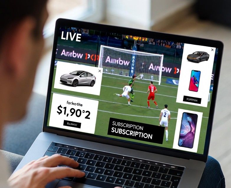 sports game on a laptop with pop-up ads